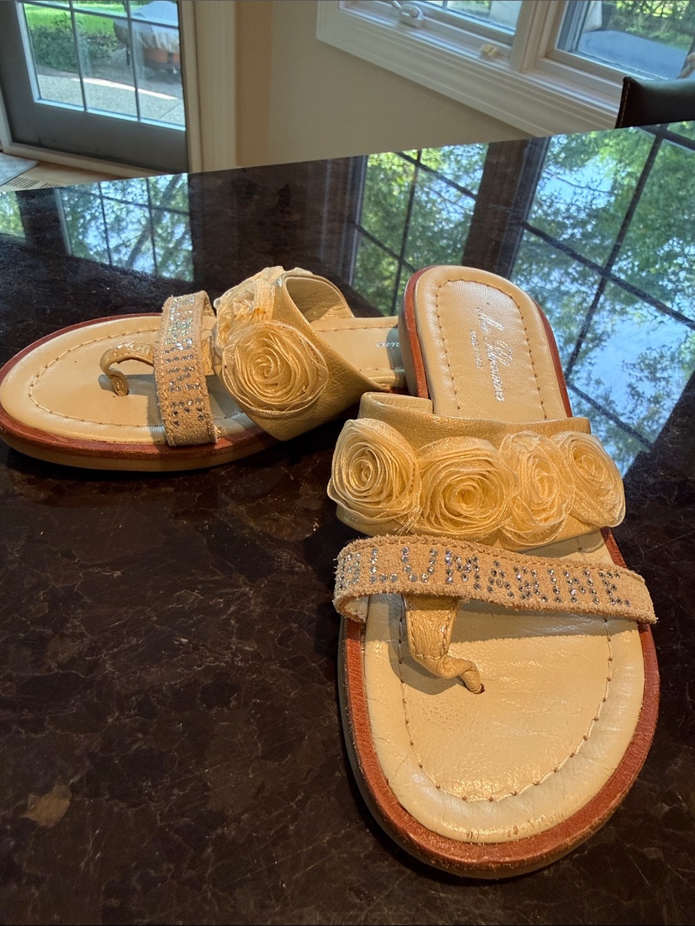 Miss Blumarine Girls Cream Floral Slide Sandals